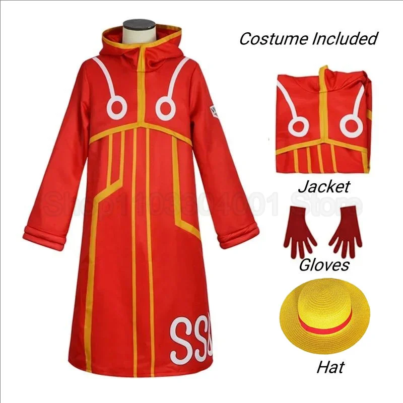 Disfraz de la isla de Egghead para niños y adultos, bata de mono D Luffy, disfraz de Cosplay 163 chaqueta de Luffy, abrigo, sombrero, traje de fiesta de Halloween