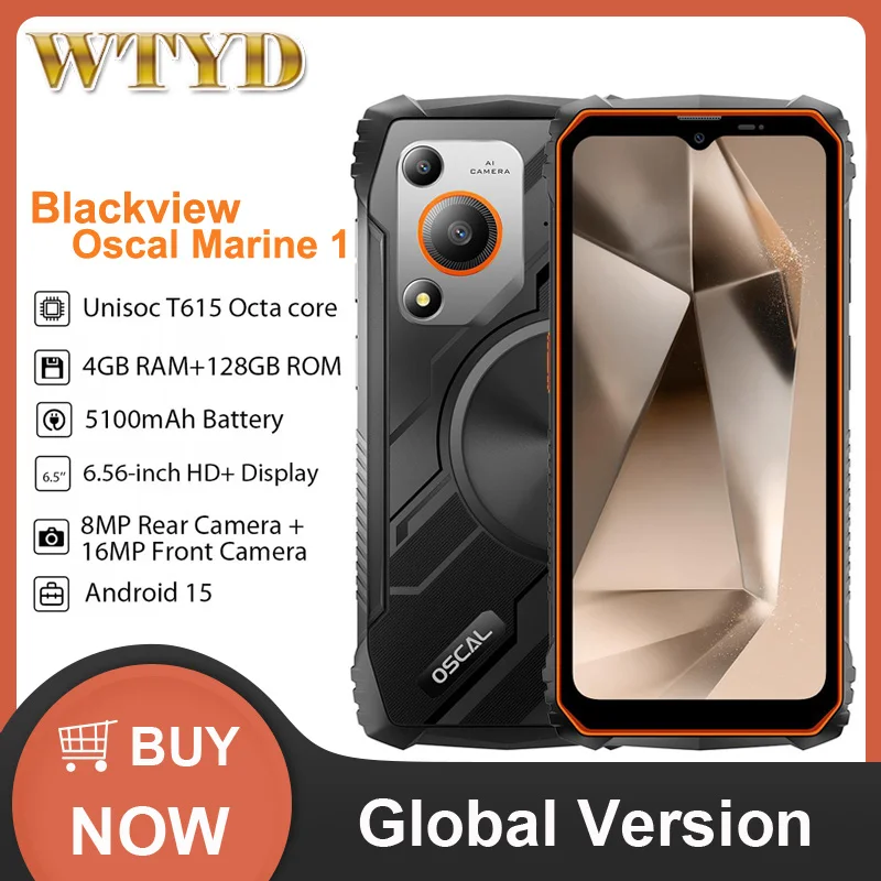 Прочный телефон Blackview Oscal MARINE 1, 4 ГБ + 128 ГБ, ультратонкий 6,56-дюймовый HD + 90 Гц, дисплей Gemini Al 2.0 Android 15 4G NFC-смартфон