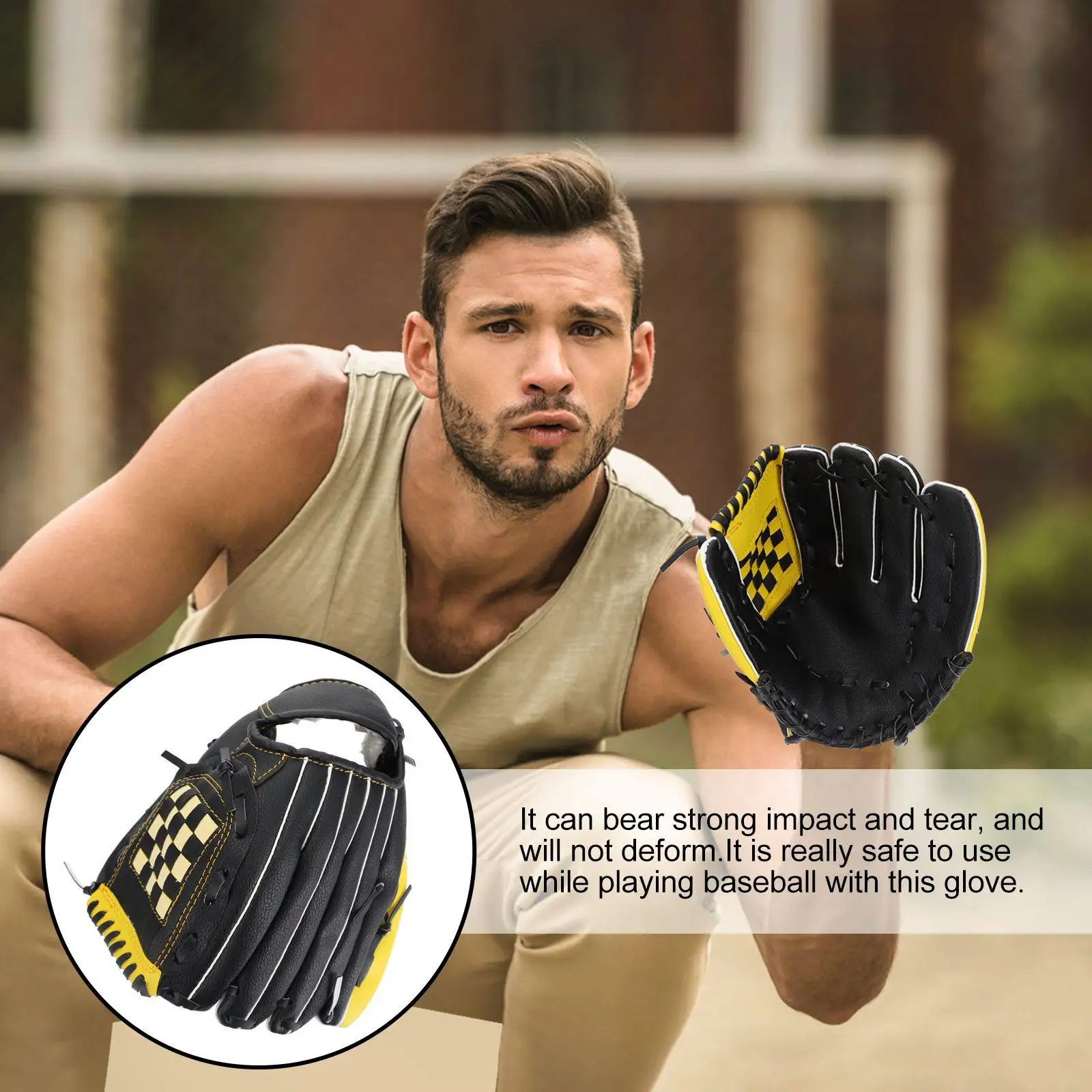 1Pcs Premium PU Baseball Glove Safe Strong Environmental Friendly Softball Glove for Youth Adult Players Practice Match Yellow