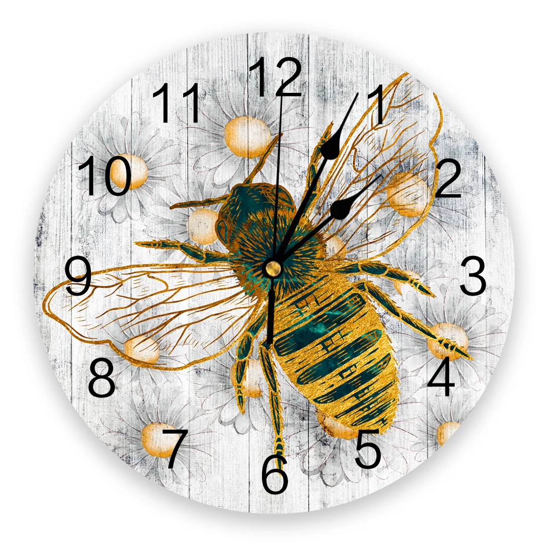 Bee Daisy Wood Grain Wall Clock Modern Design Clocks Wall Hanging Home Decor Living Room Round PVC Wall Clocks