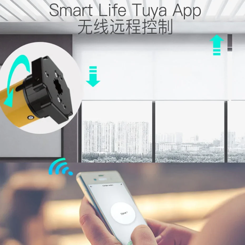 محرك أنبوبي دوار A-OK AM25 1/25، جهاز تحكم RF433 + تطبيق Tuya Zigbee، بطارية ليثيوم مدمجة، لمساعد Alexa/Google، لأنبوب 38 مم #5