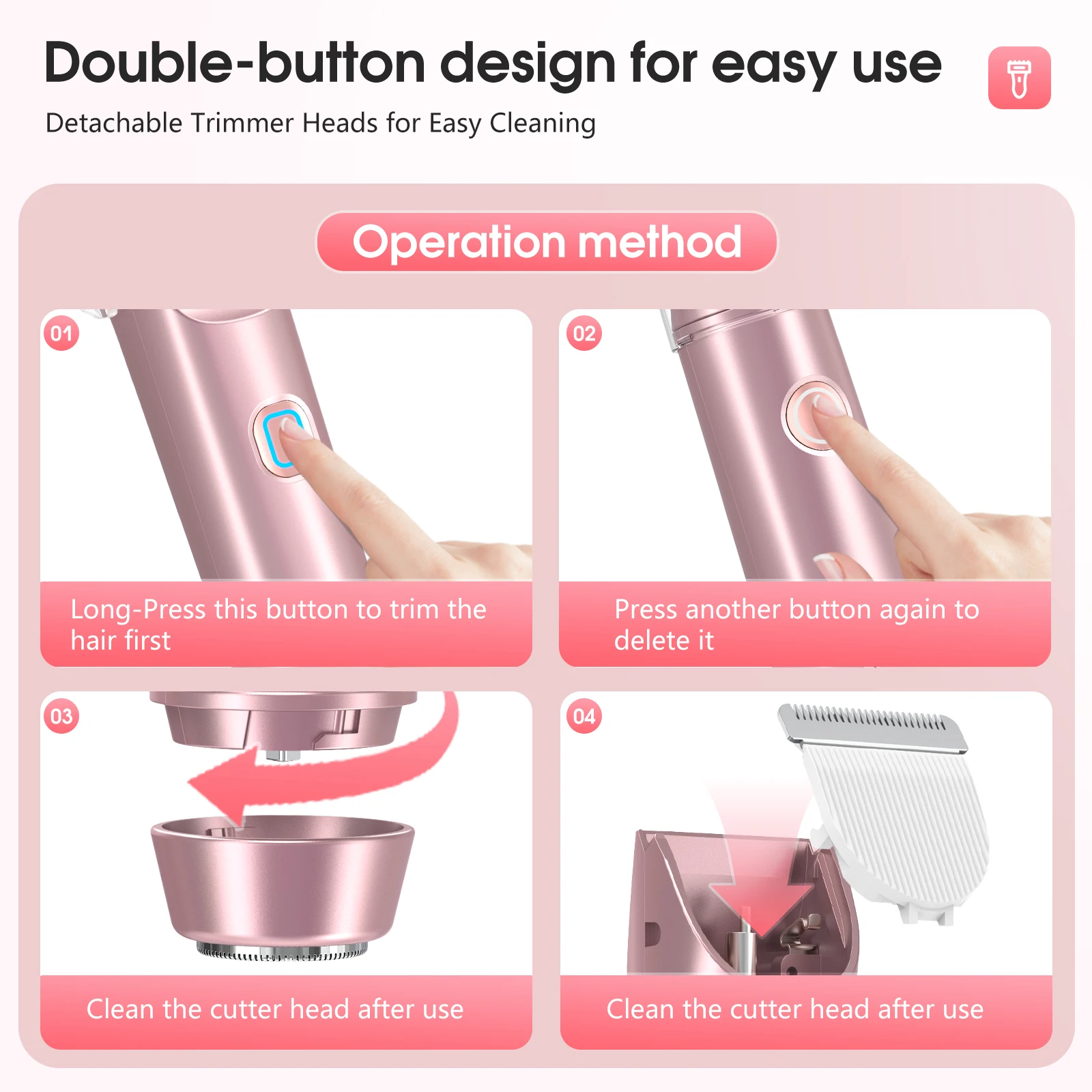 Electric Shaver for Women Waterproof Wet & Dry Hair Razors 2 in 1 Double Head Dual Bikini Hair Trimmer Detachable Head Shaver