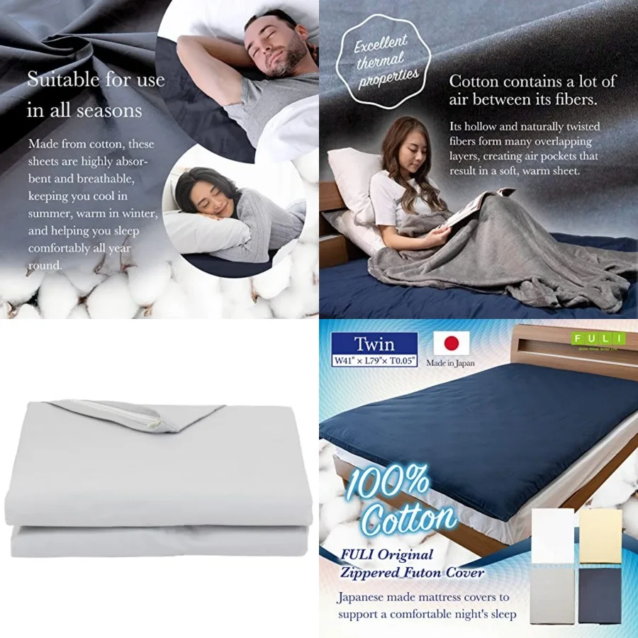 

100% Cotton Zippered Futon Cover, Japanese Futon Mattress Cover, Shikibuton, Made in Japan,Gray