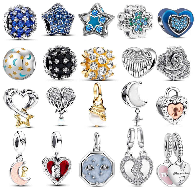 

Hot Selling 925 Sterling Silver Classic Sea Blue Heart Sparkling Zircon Charm Original Beads Suitable For Women To DIY jewelry