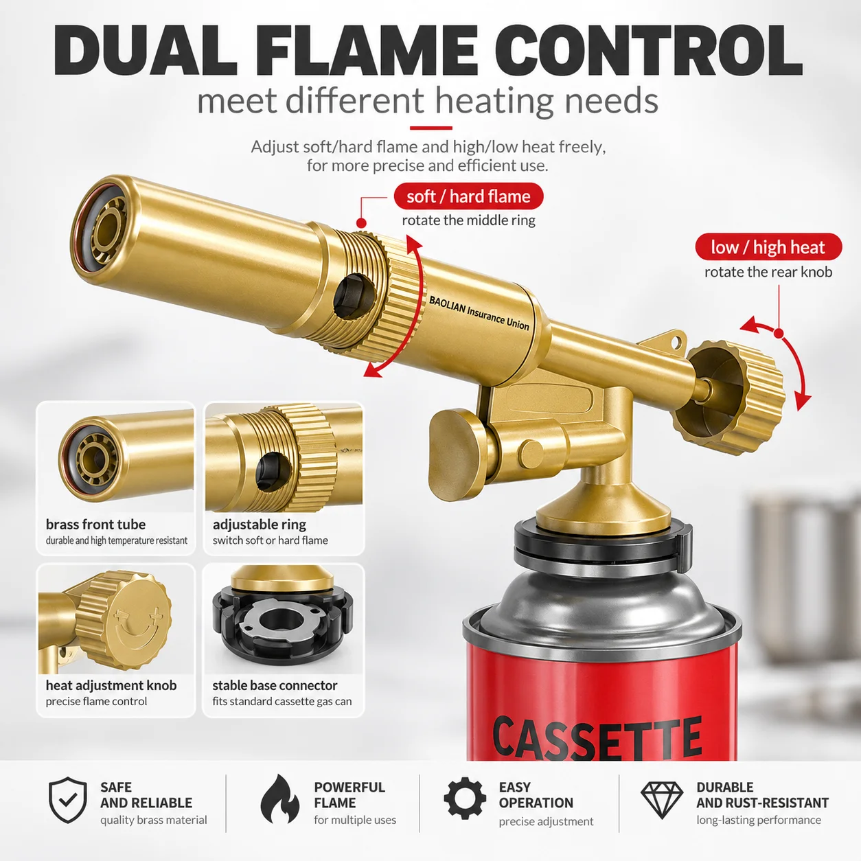 Portable Gold Copper Welding Supplies Brazing Kit High Flame for BBQ Acetylene Oxygen Torch Cooking Pipe Gas Temperature Argon