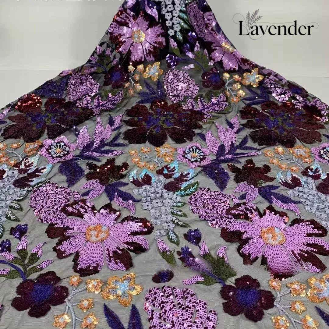 New Luxury Couture Fabric with Large Floral Sequin Embroidery on Mesh Perfect for High-End Evening Gowns Bridal Wedding Dresses
