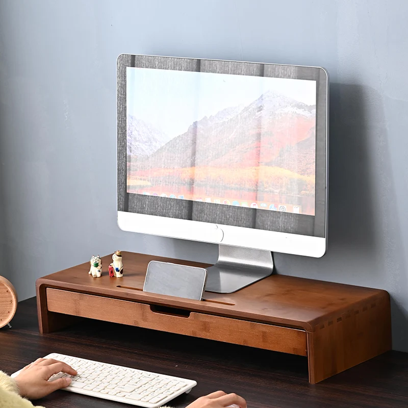 Ergonomic Monitor Riser with Storage Drawer Certified Bamboo & Oak Desktop Stand for Computer Laptop & Office Organizer