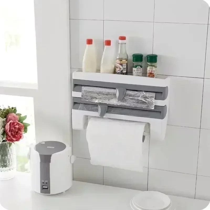 

Kitchen Cling Film Tissue Holder Sliding Knife Cutter Aluminum Foil Barbecue Paper Cutting Box Household Towel Storage Racks