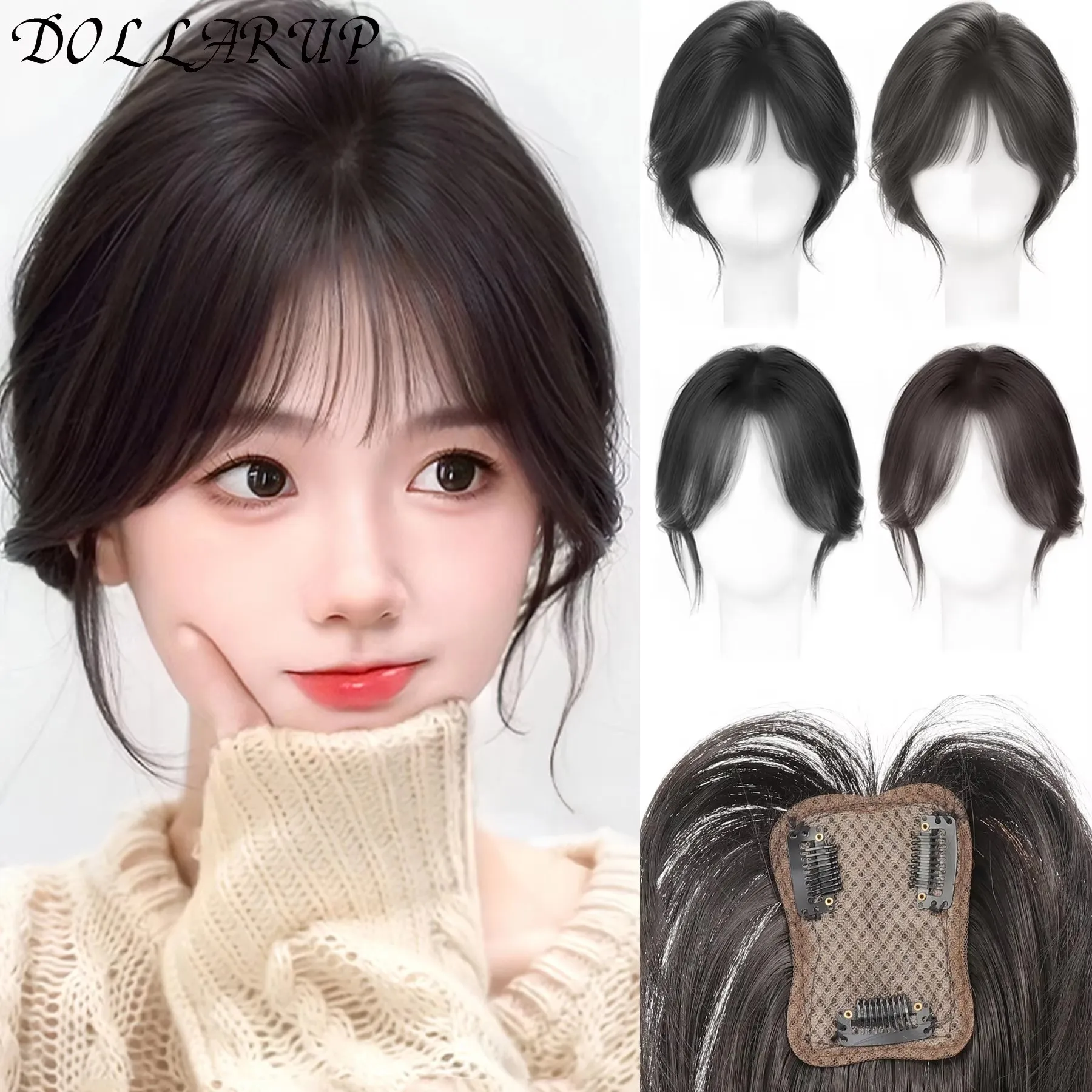 

JKL парик с синтетической челкой для женщин с натуральной пушистой и увеличенным объемом волос, 3D челка с восемью персонажами, подтяжка лица