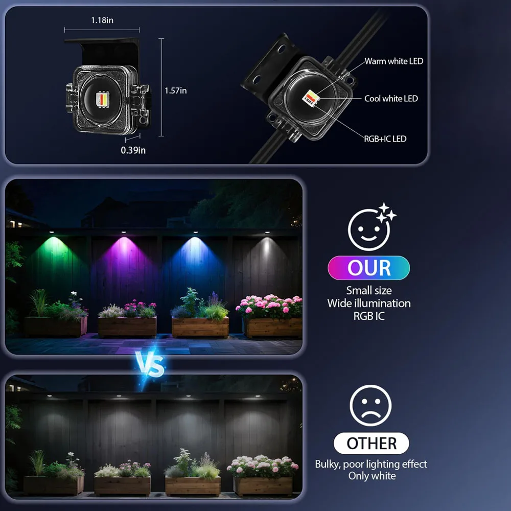 45M 90LEDs Permanent Outdoor Light Halloween Eaves Light with Remote APP Control Alexa Google Assistant for Christmas Home Decor