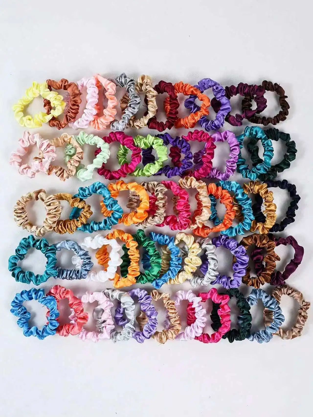 12/24/30/48/60/90 Pcs Satin Mini Scrunchies Set, Random Solid Color Elastic Hair Ties, Soft Basic Hair Accessories for Women