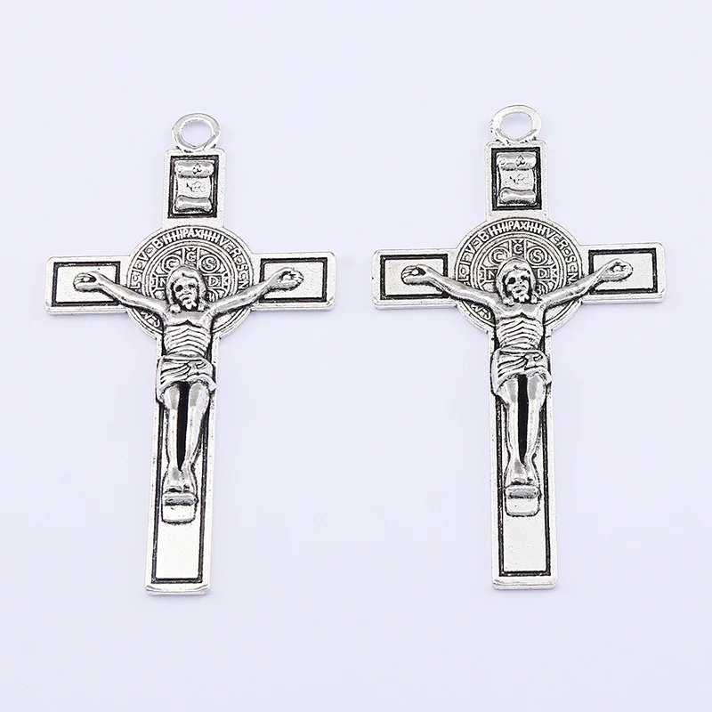 5Pcs Tibetan Silver 2 Sided Saint Benedict Medal Jesus Crucifix Charms Pendant for DIY Necklace Jewelry Making Accessories
