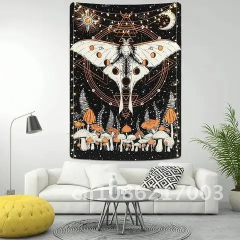 

Moon and Sun Moth Tapestry Psychedelic Mushroom Tapestry Starry Sky Background Wall Cloth Hippie Decoration Mural Witchcraft