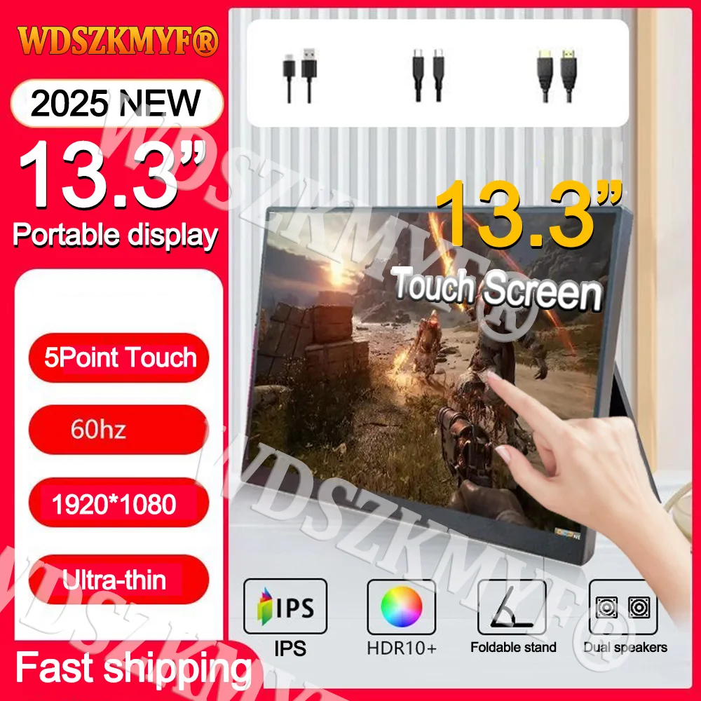 

13.3inch Portable Touch Monitor FHD 1.2K IPS USB-C Mini-HDMI External Second Screen for Mac Laptop PC Switch Xbox PS4/5 Xbox