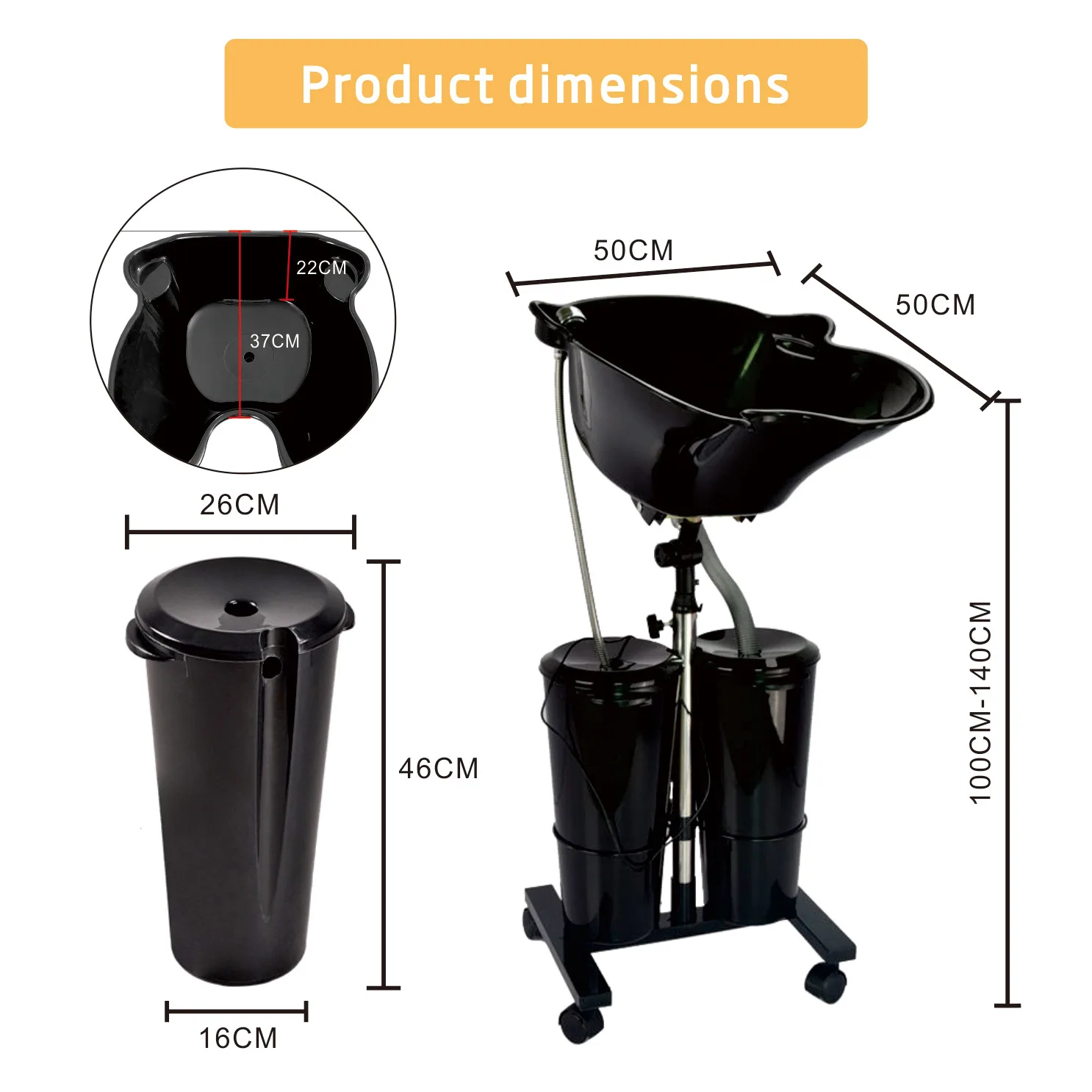 Shampoo Basin Hair Salon Vertical Thickened Double Barrel Electric Shampoo Bed Portable Movable Flush Basin