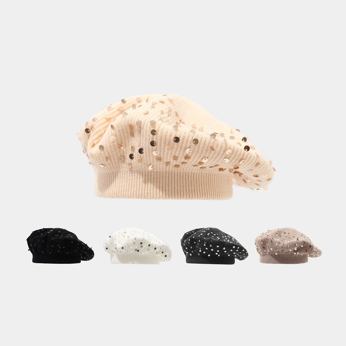Sequin Knit Beret Hat for Women Shiny Metal Sequin Painter Cap Retro Versatile Beanie for Autumn Winter Daily Wear
