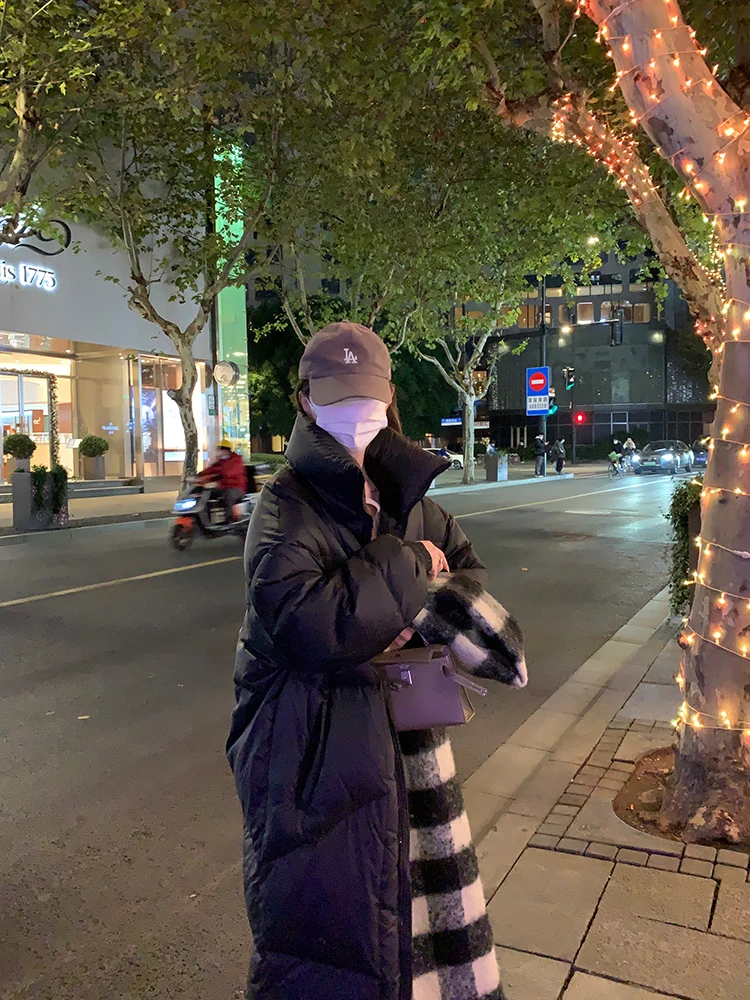 

Faionable Long Loose Women's down Jaet Collar Stand-Up Sle Korean Version Large Quilted Coat Fem Outerwear