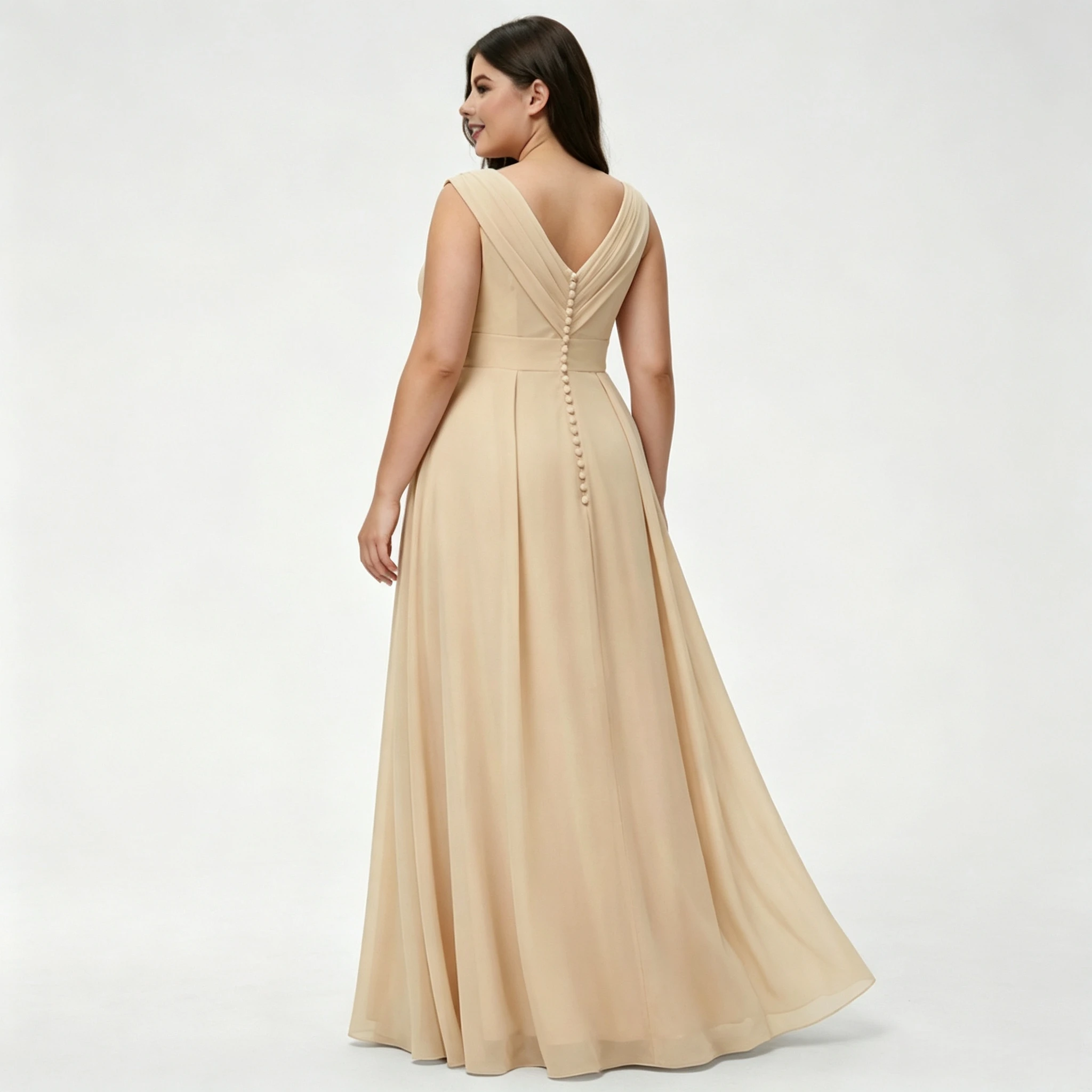 Plus Size Chiffon Sleeveless Wedding Bridesmaid Guest Evening Dress Mother Of The Bride Formal Occasion Maxi Gown With Pockets