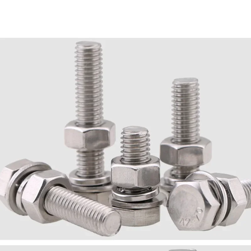 1pcs M12 304 stainless steel Hexagon Bolt screw nut set Extended screws Flat pads spring pad 20mm-80mm Length