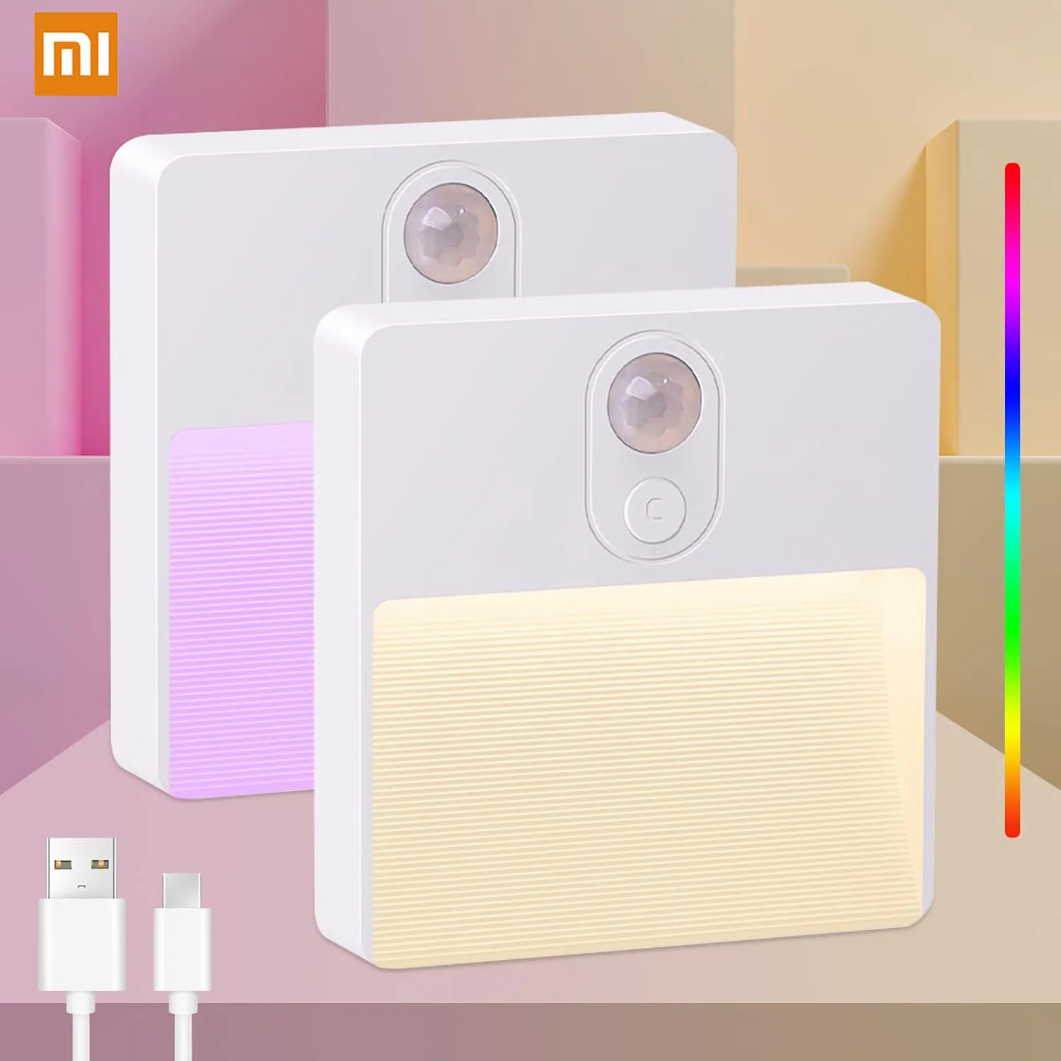 Xiaomi RGB LED โคมไฟกลางคืนพร้อม Motion Sensor USB ชาร์จไฟติดผนังไร้สาย LED สําหรับห้องนอนบันไดห้องครัว