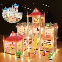Doll Houses 3d Assembled Diy Miniatures Dollhouse Accessories Villa Princess Castle With Led Light Girl Birthday Gifts Toy
