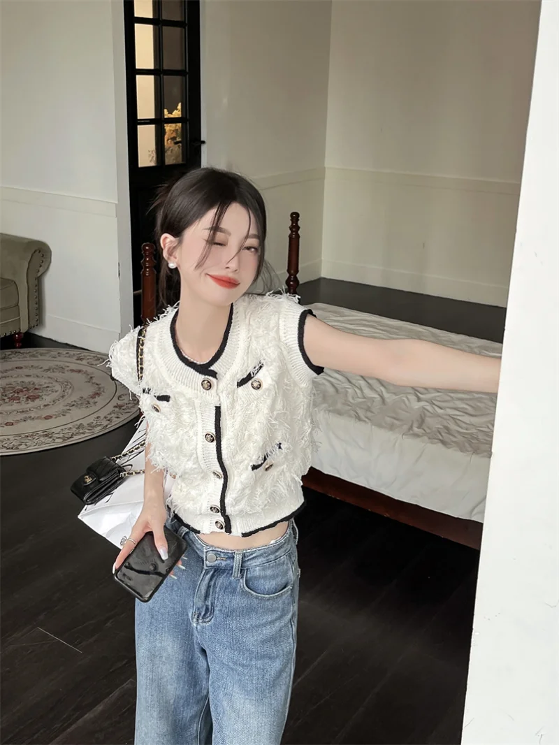 Elegant Chic Button White Feather Shirt Women Tassel Cardigan Blusas Mujer De Moda Korean Y2k Tops New Spring Blouse Shirts Vest