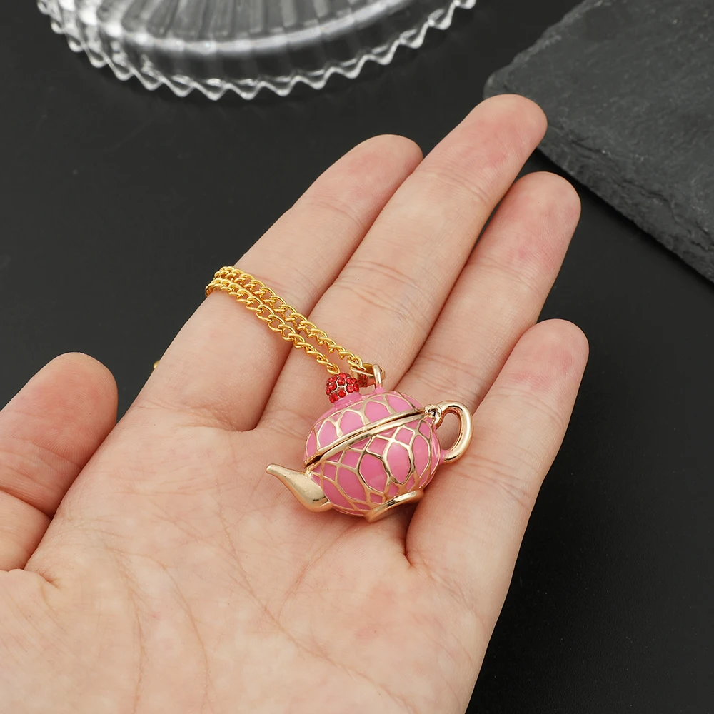 Pink Enamel Teacup Teapot Necklace Locket Magnetic Punk Streetwear Gothic Jewelry Y2k Accessories Necklace Vintage Kpop