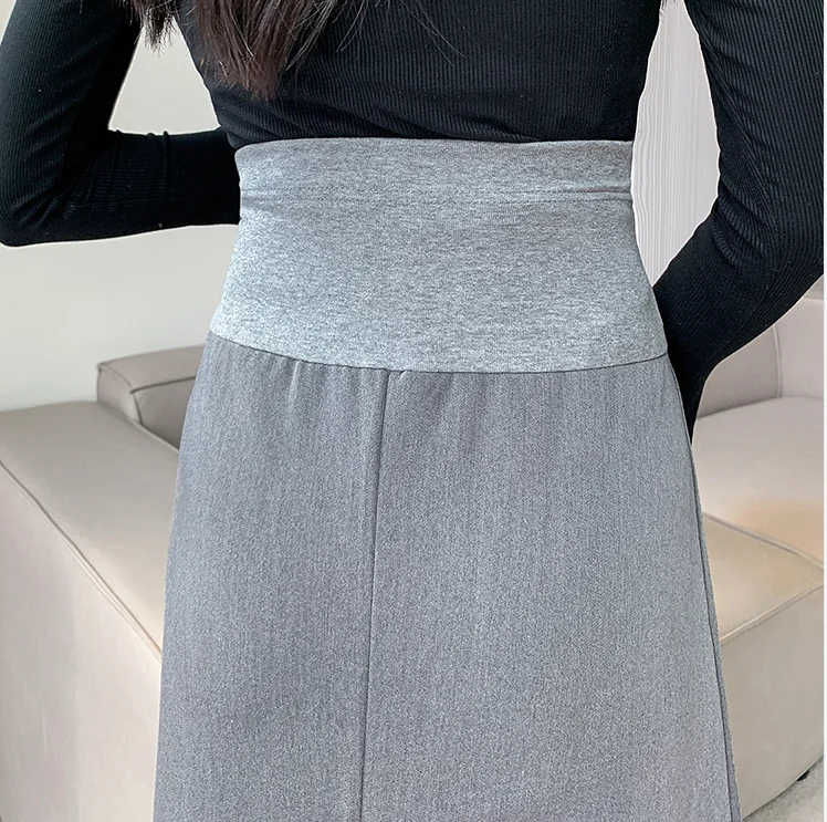 2024 spring fashion pregnant women leisure midi skirts high waist maternity belly skirts long slim pregnancy pleated skirts