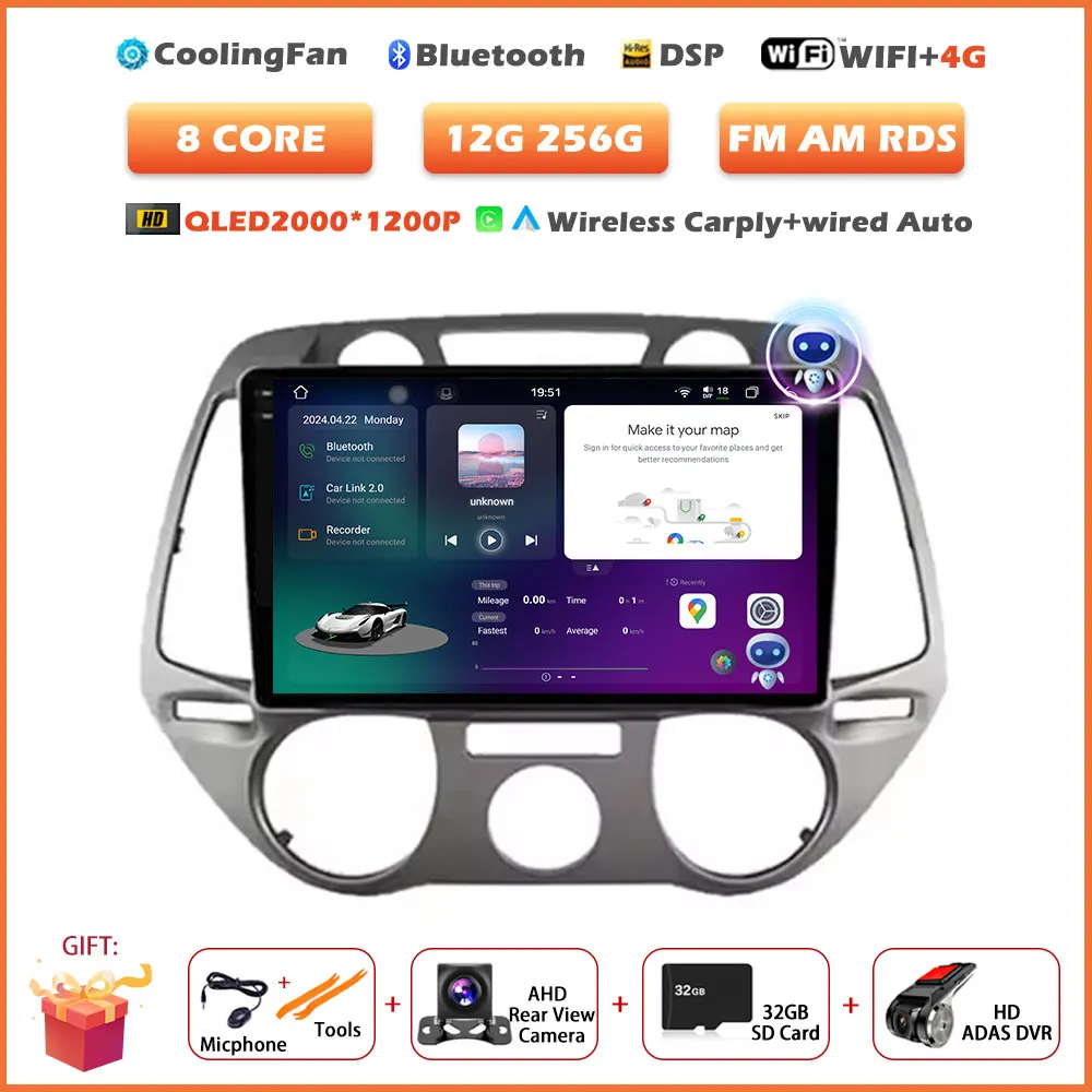 Android 16 Auto Wireless Carplay voor Hyundai i20 2008-2012 autoradio stereo multimediaspeler navigatie touchscreen tools