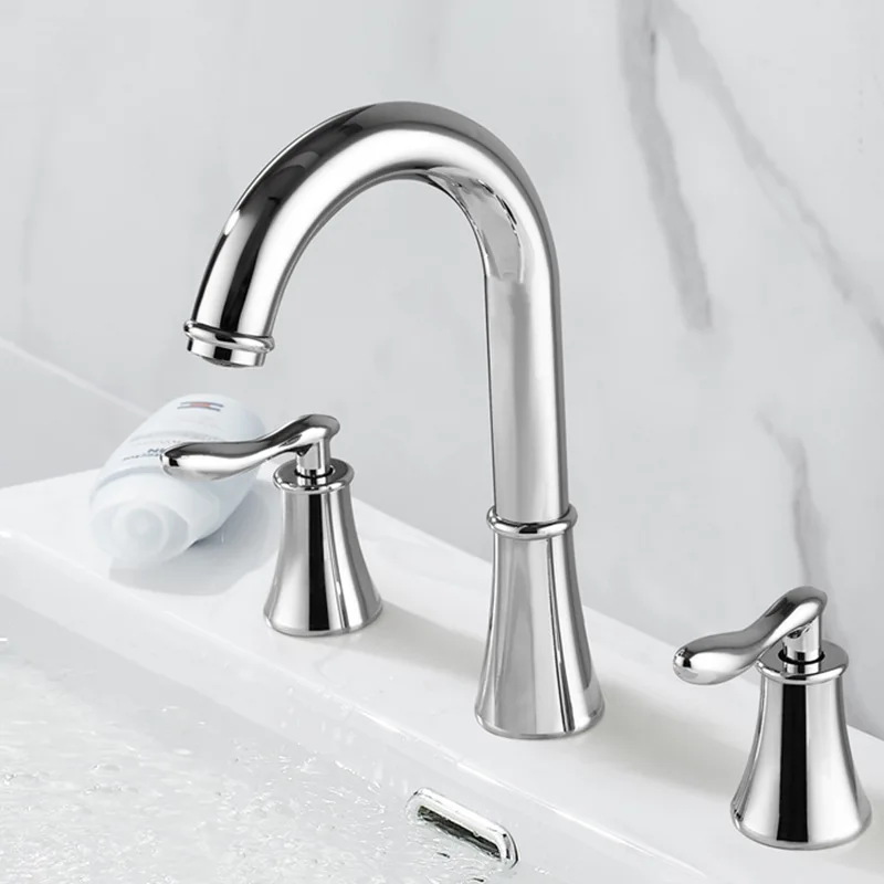 Three-hole basin faucet, split-type double-handle cold and hot bathroom cabinet, bathroom, European washbasin faucet