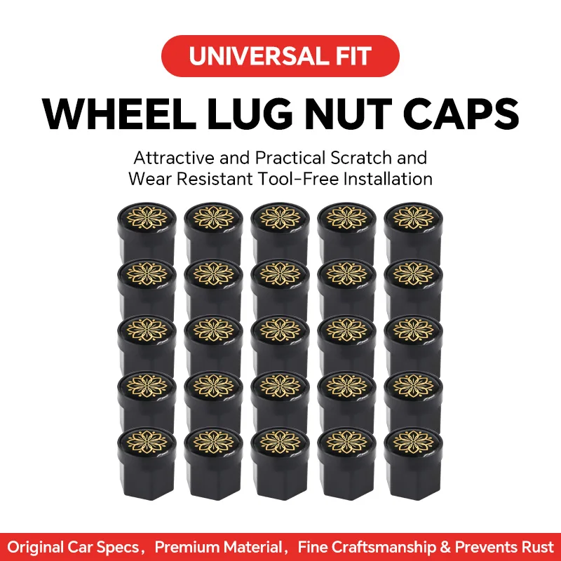 Car Wheel Caps Bolts Car 20Pcs 17mm 19mm 21mm Black Universal Wheel Hub Nut Protective Cap Tire Nut Caps Wheel Lug Nut