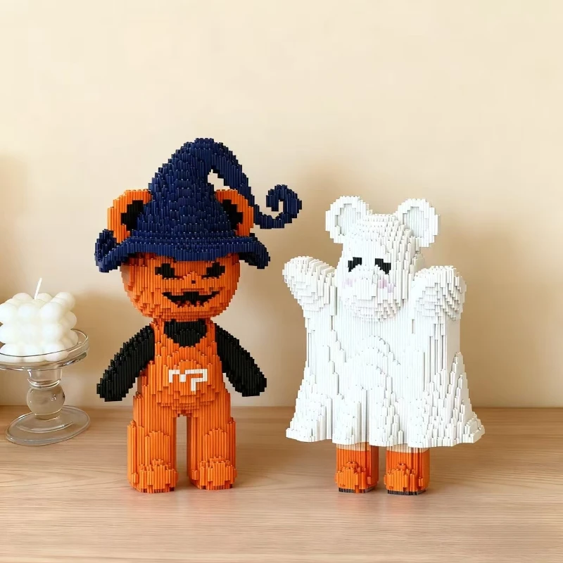 

36CM Cute Ghost Bear and Pumpkin Bear Building Blocks Toy Children's Toy Splicing Blocks Model Desktop Ornament Halloween Gift