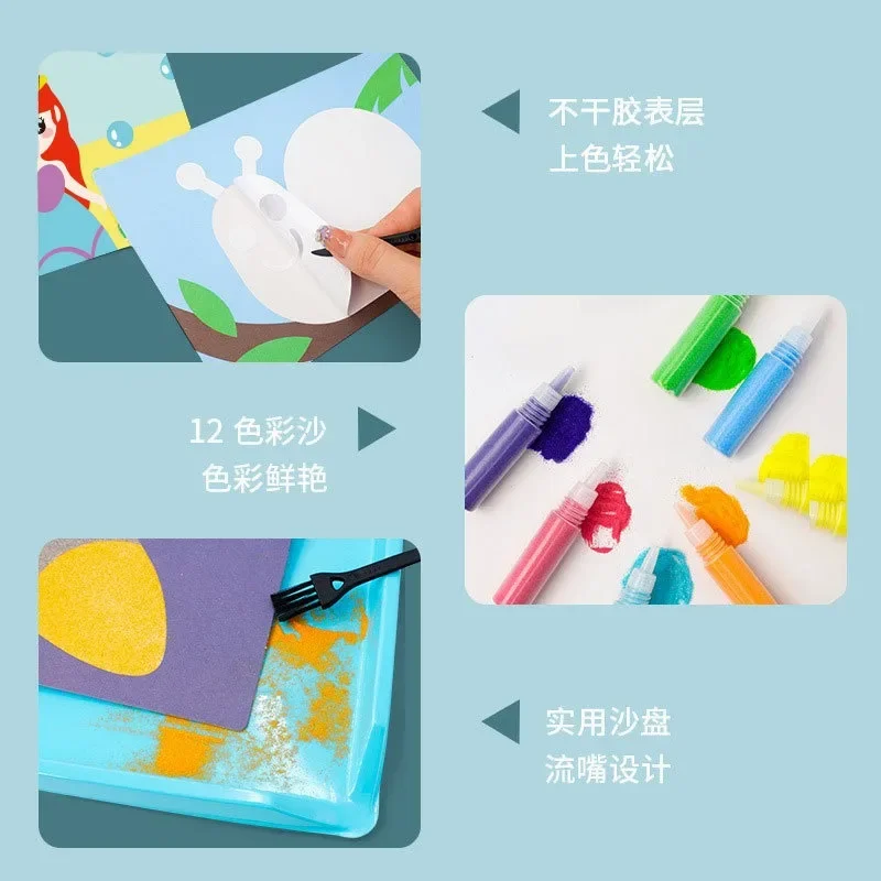 DIY 모래 그림 그리기 어린이 수공예, 모래 예술 그림 그리기 세트 장난감, 어린이 색칠 모래 그림 공예, 어린이 교육 장난감