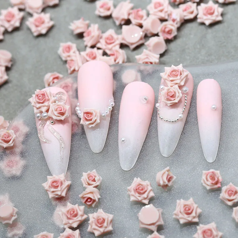 30 Stück neue 3D-Harz-Nageldekoration, realistische rosa Rosen, Kamelien, weich – geschnitzt, Ins-Stil, Valentinstag-Nagelzubehör