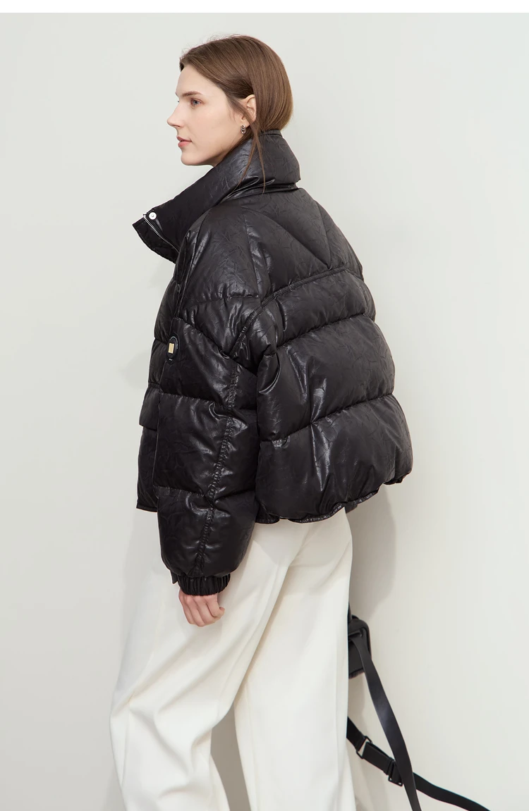 AMII Minimalist Women's Down Coat 2024 Winter Warm Thick Lapel Stand Collar Imitation Leather Duck Down Female Jacket 12444025