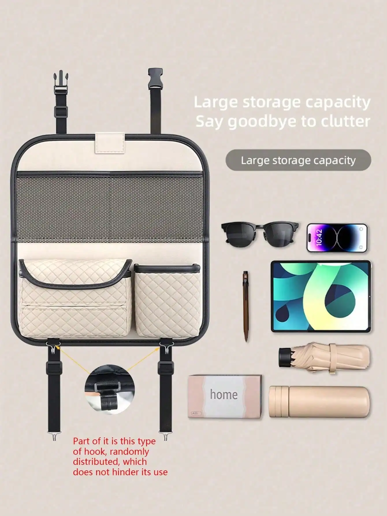 1pc Car Seat Back Storage Bag, Hanging Bag, Multifunctional Storage Bag for Car Seat Back, Storage Organizer (Two Types of Hooks
