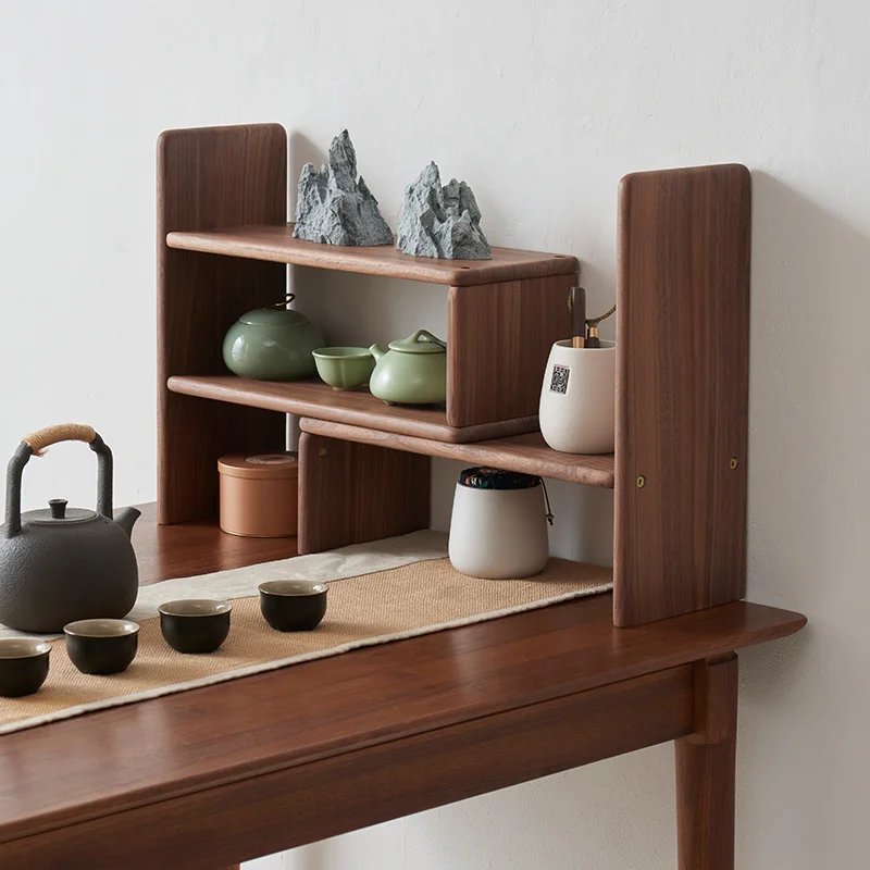 

Walnut Wood Extended Desk Organizer Multi-Tier Office Bookshelf Minimalist Wooden Storage Shelf Modern Book Stand for Workspace