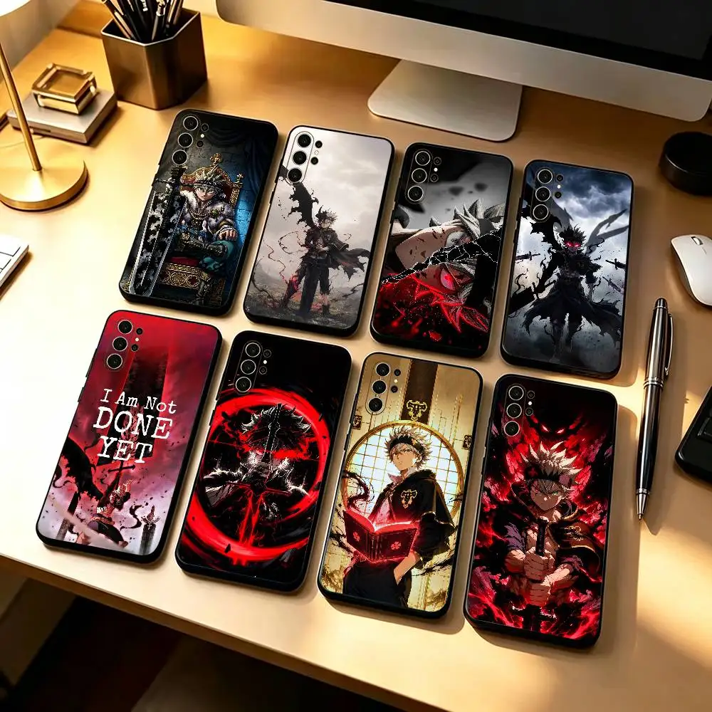 Black Anti-Magic Asta C-CloverS  Stand Silicone Phone Case For Samsung S26,25,24,21,22,21,20,Ultra,Plus,Fe, Lite