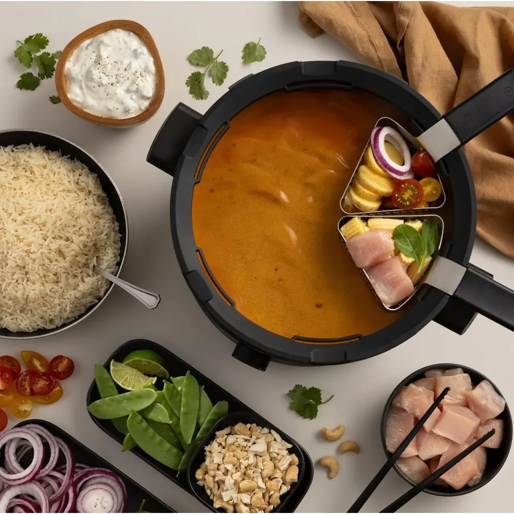 Adjustable Temperature | Broth and Meat Fondue Pot | 2-4 People, Includes 4 Perforated Baskets