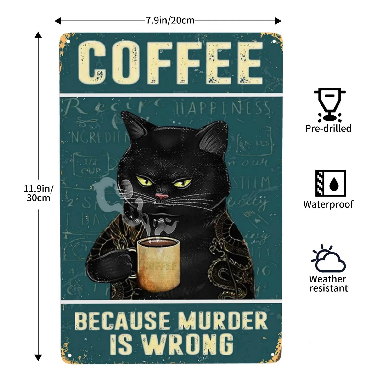 1pc Retro Cat Coffee Metal Sign Vintage A Coffee A Day Keeps The Grumpy Away for Home Coffee Shop Bar Wall Decor 8x12 Inch