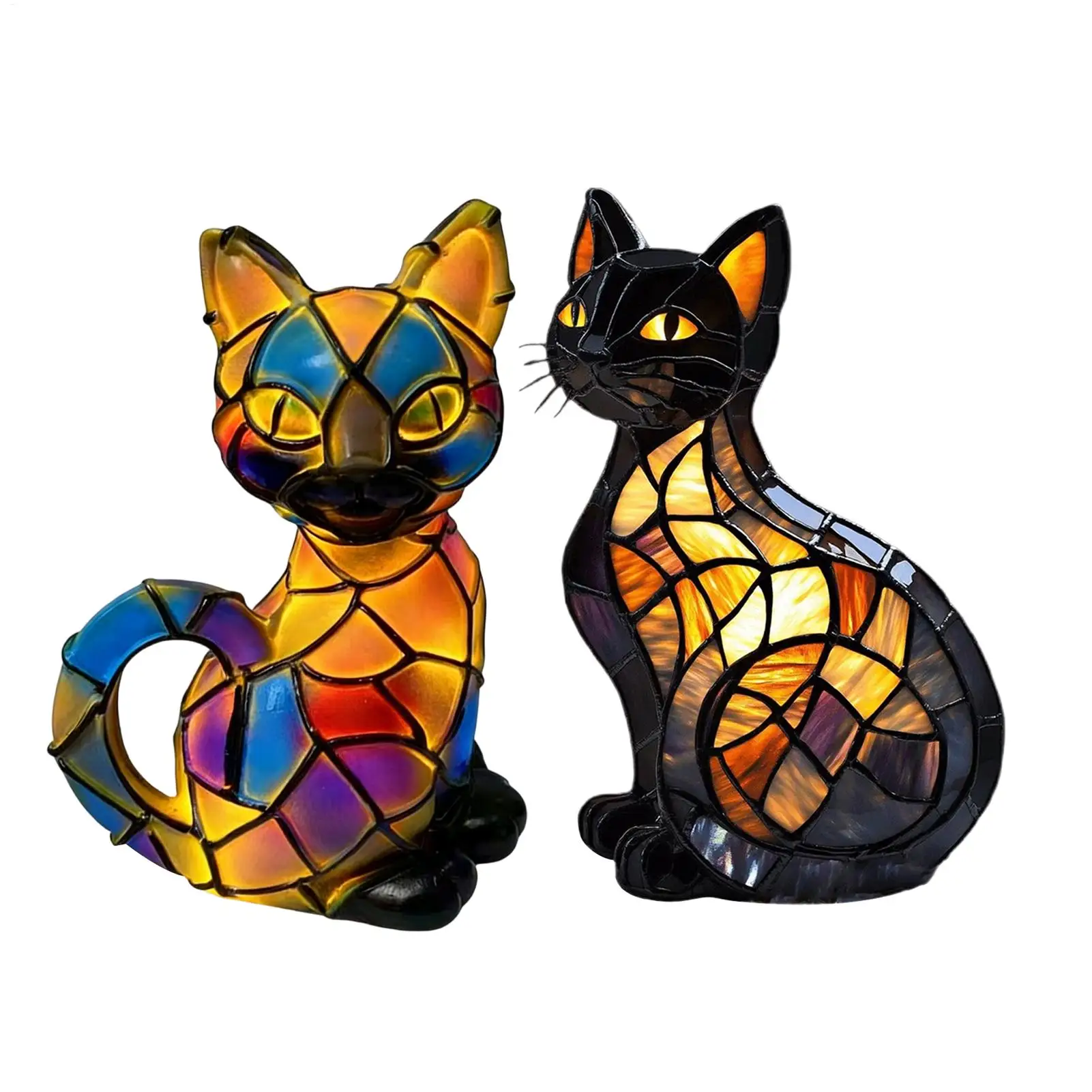 Animal Night Lights for Kids Cat Desk Lamp Animal Statue LED Lights Resin Spooky Halloween Decorations for Christmas Birthday