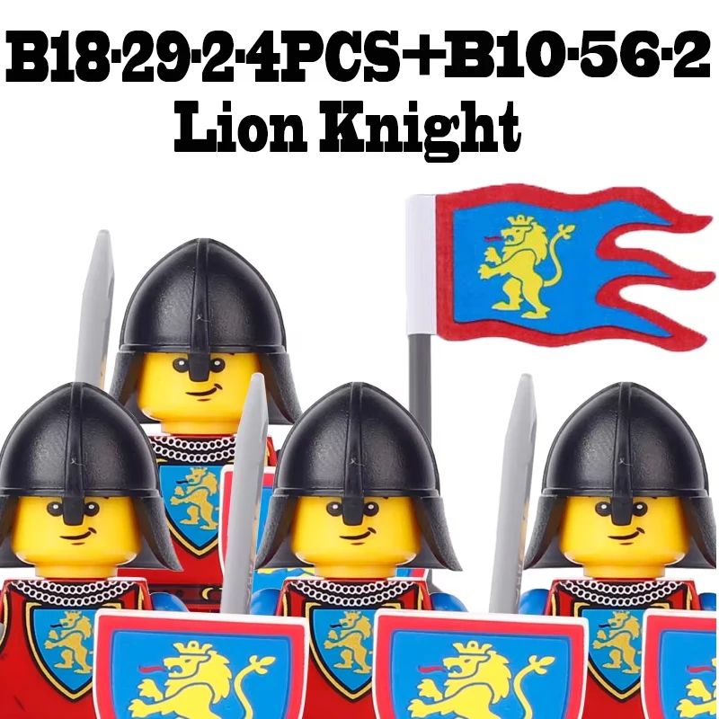 Medieval Military Knight Soldier Figures Building Blocks Ancient Lion Castle Army Guard Infantry Shield Flag Bricks Toys
