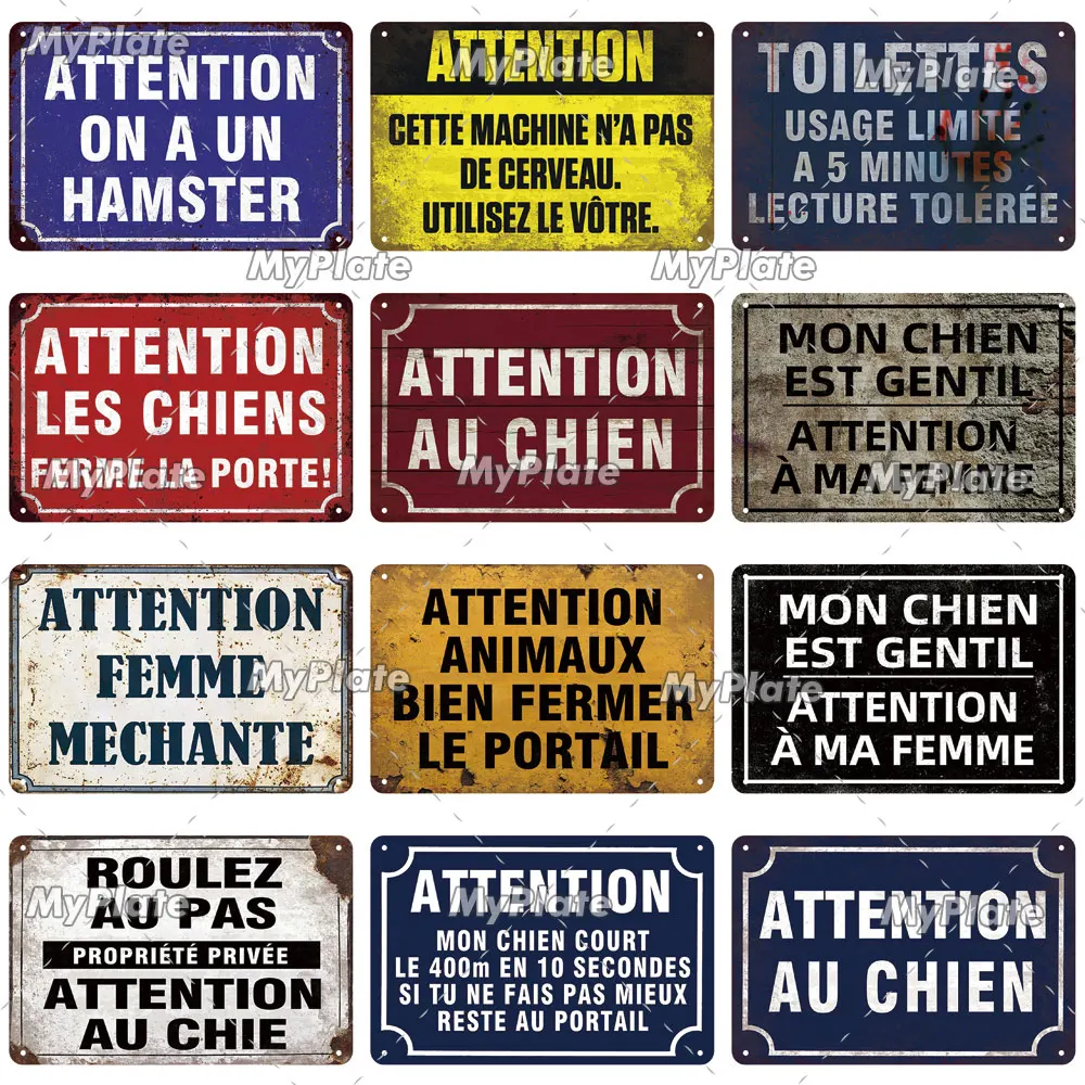 [MaPalte] Vintage French Warning Sign Metal Sign Tin Sign Decoration Plaque Home Wall Door Decor Bar Sign Home Plate Poster