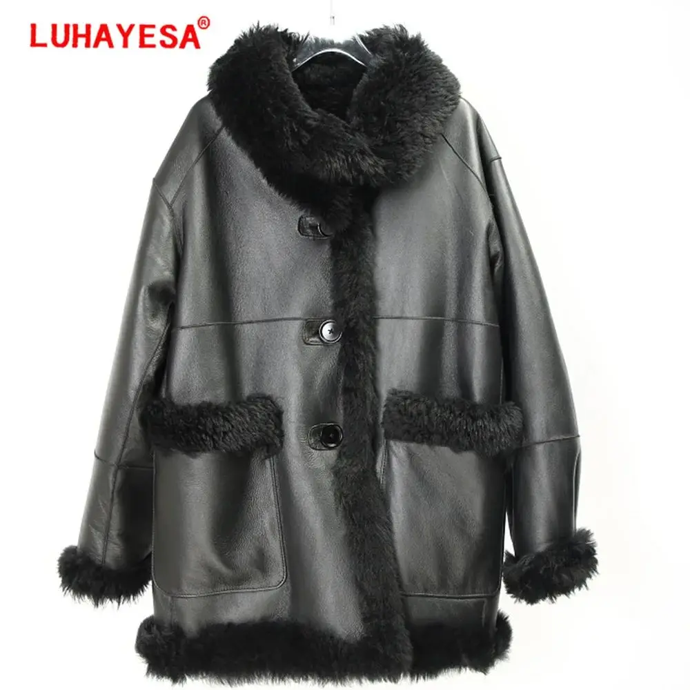 

2023 Women Double Sides Wearing Real Lamb Sheepskin Fur Shearling Outerwear Clothing