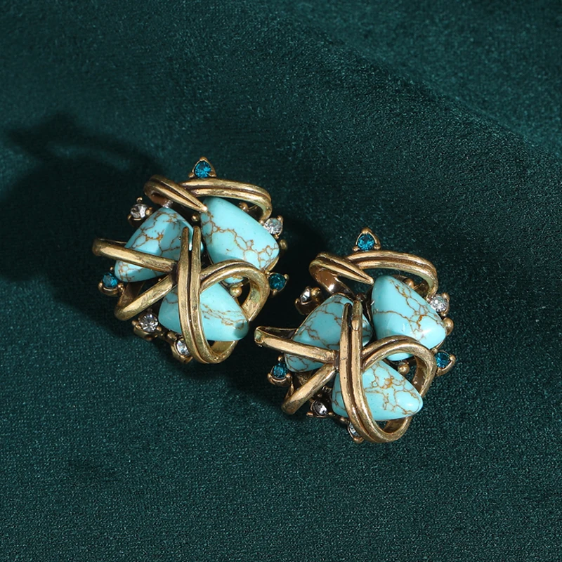 

Бирюзовые серьги-гвоздики класса люкс, винтажные, 2026 года, цвета античного золота, в стиле ретро, дизайнерские, для девочек, с натуральным камнем, ювелирные изделия, подарок на День святого Валентина