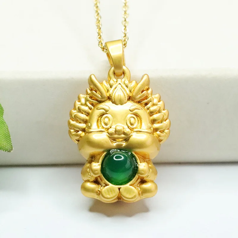 Ice Green Chalcedony Zodiac Dragon Pendant Agate Necklace Year of the Dragon Jewelry