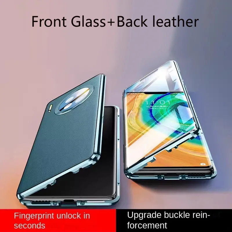 حافظة حماية لهاتف هواوي بورا 70 80 برو ميت 30 40 60 70 برو من الزجاج المقسى غطاء هاتف جلدي مزدوج الجوانب حماية ممتص للصدمات