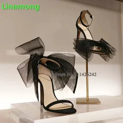 Mesh Butterfly-knot Fashion Luxury Sandals For Female Women Round Toe Thin High Heel Ankle Buckle Strap Sexy Elegant Summer Shoe