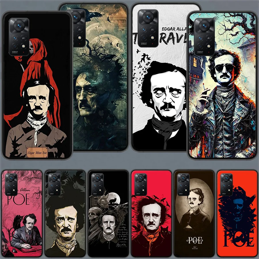 Funda de teléfono Edgar Allan Poe para Redmi Note 13 14 15 Pro Plus 12 13C 12C 15C 9 10 10C 9T 9C 9A, funda transparente de TPU suave para celular