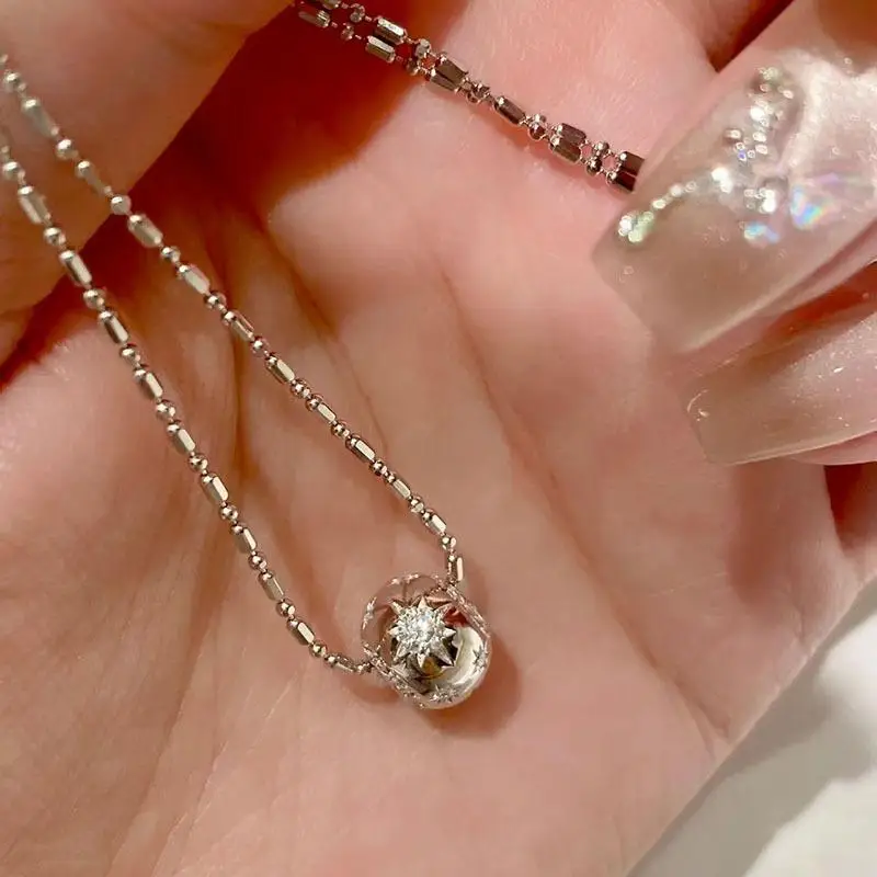 Classic Glossy Round Bead inlay Diamond Star Necklace silver 925 Inspired Sparkling Pendant Clavicle Chain Wedding Jewelry Gift